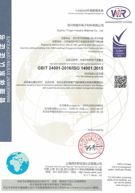 Trung Quốc Suzhou Trojan Industry Material Co.,Ltd Chứng chỉ